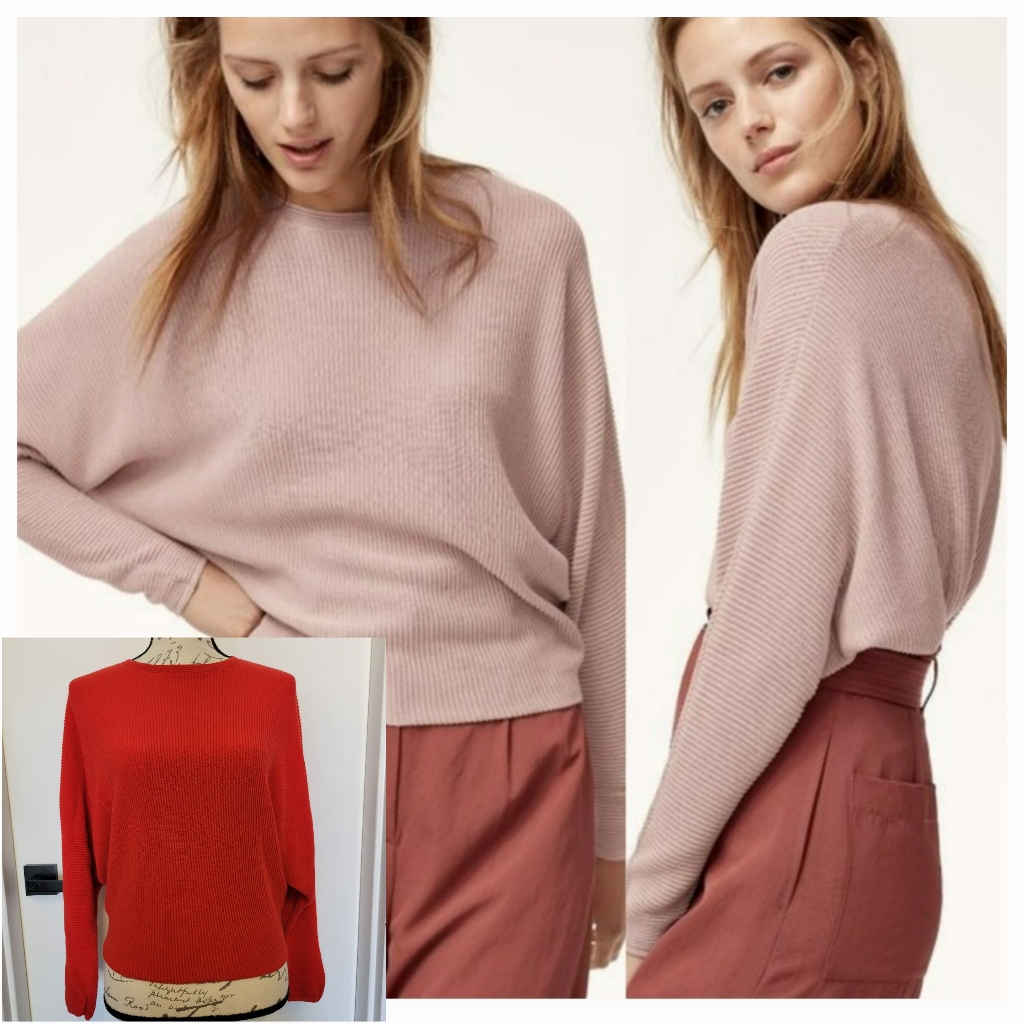 Aritzia Wilfred Coline Linen Blend Dolman Sleeve Ribbed Sweater Red Orange S